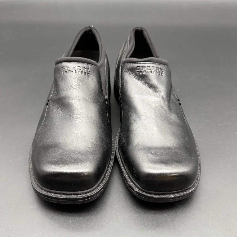 New Sperry Top-Sider Boys Youth 4.5 M Black Leather Slip On Dress Loafers Shoes